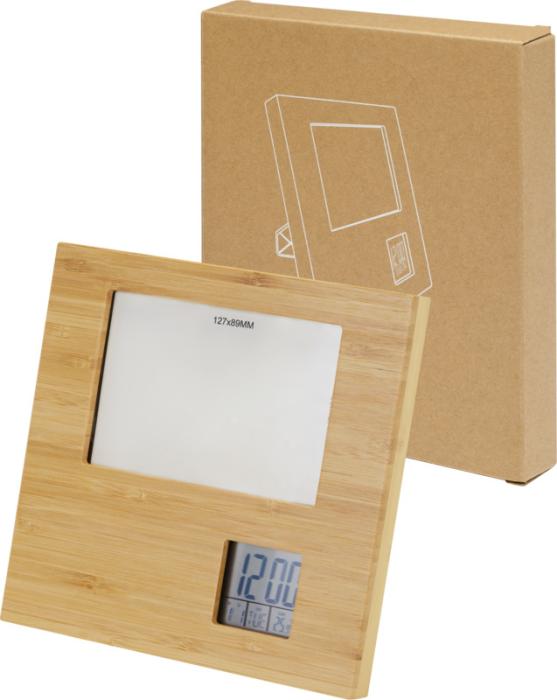 Branded Bamboo Photo Frame With Weather Station