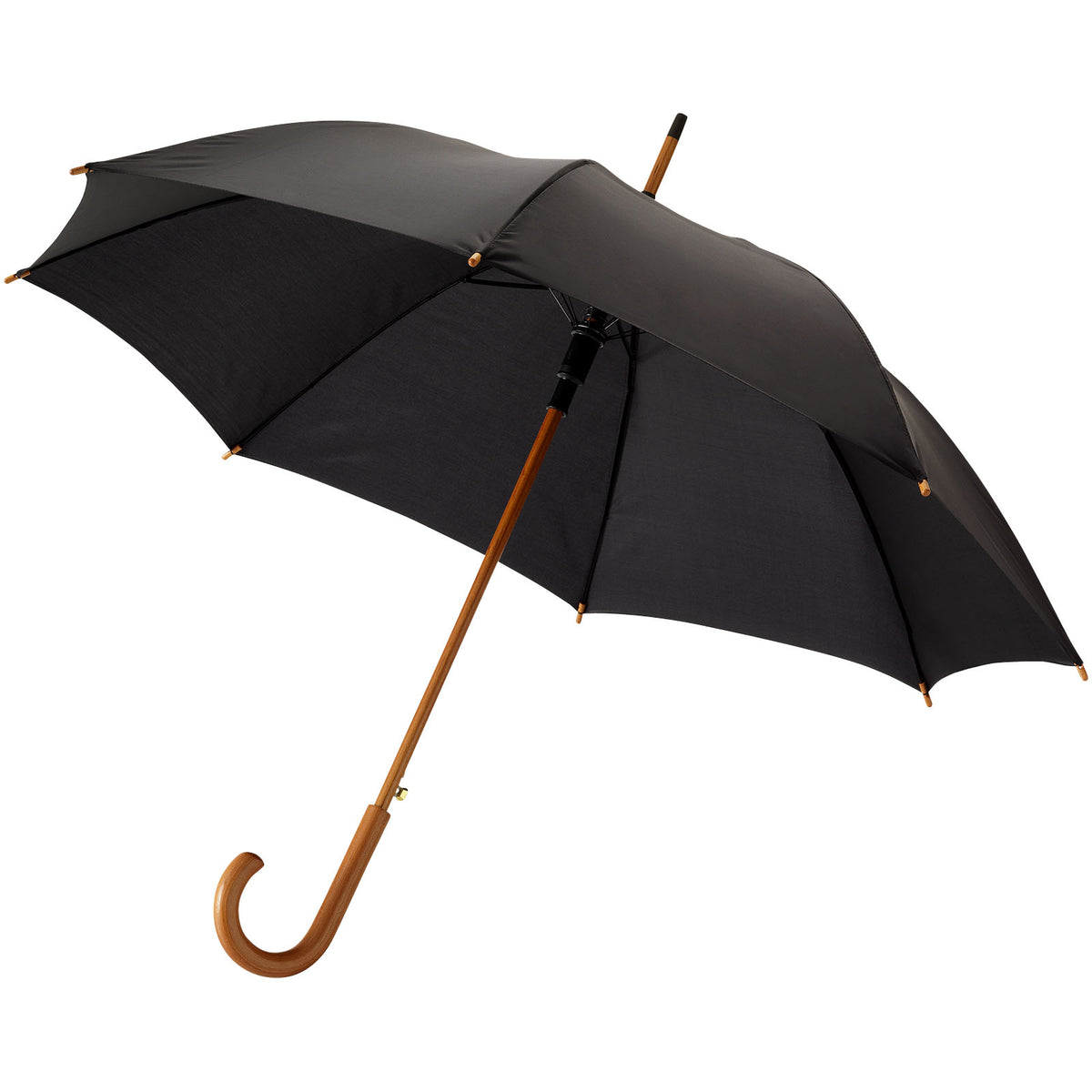 Branded Auto Open Wooden Handle Umbrella 23 Inch – Kyle in Black – supplier colour view