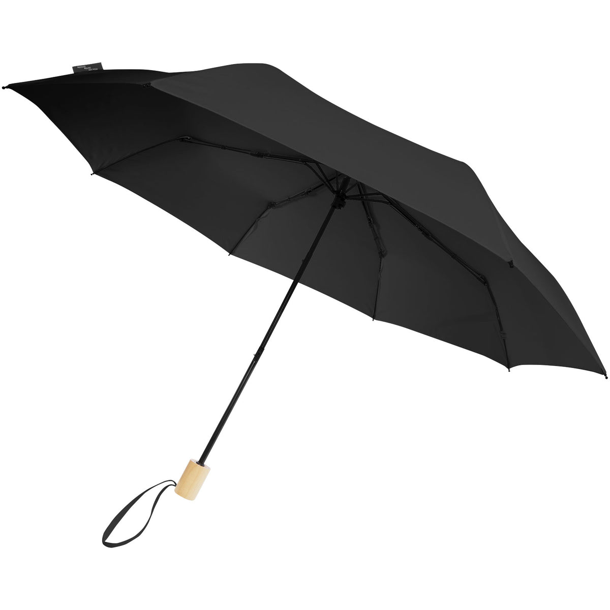Branded Folding Windproof RPET Umbrella 21 Inch – Birgit in Black – supplier colour view