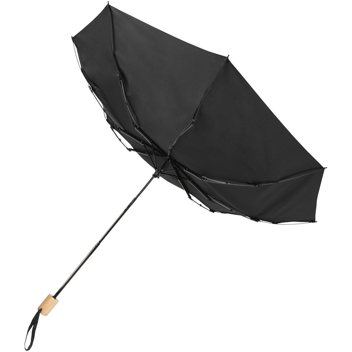 Branded Folding Windproof RPET Umbrella 21 Inch – Birgit – Black – underside and windproof frame
