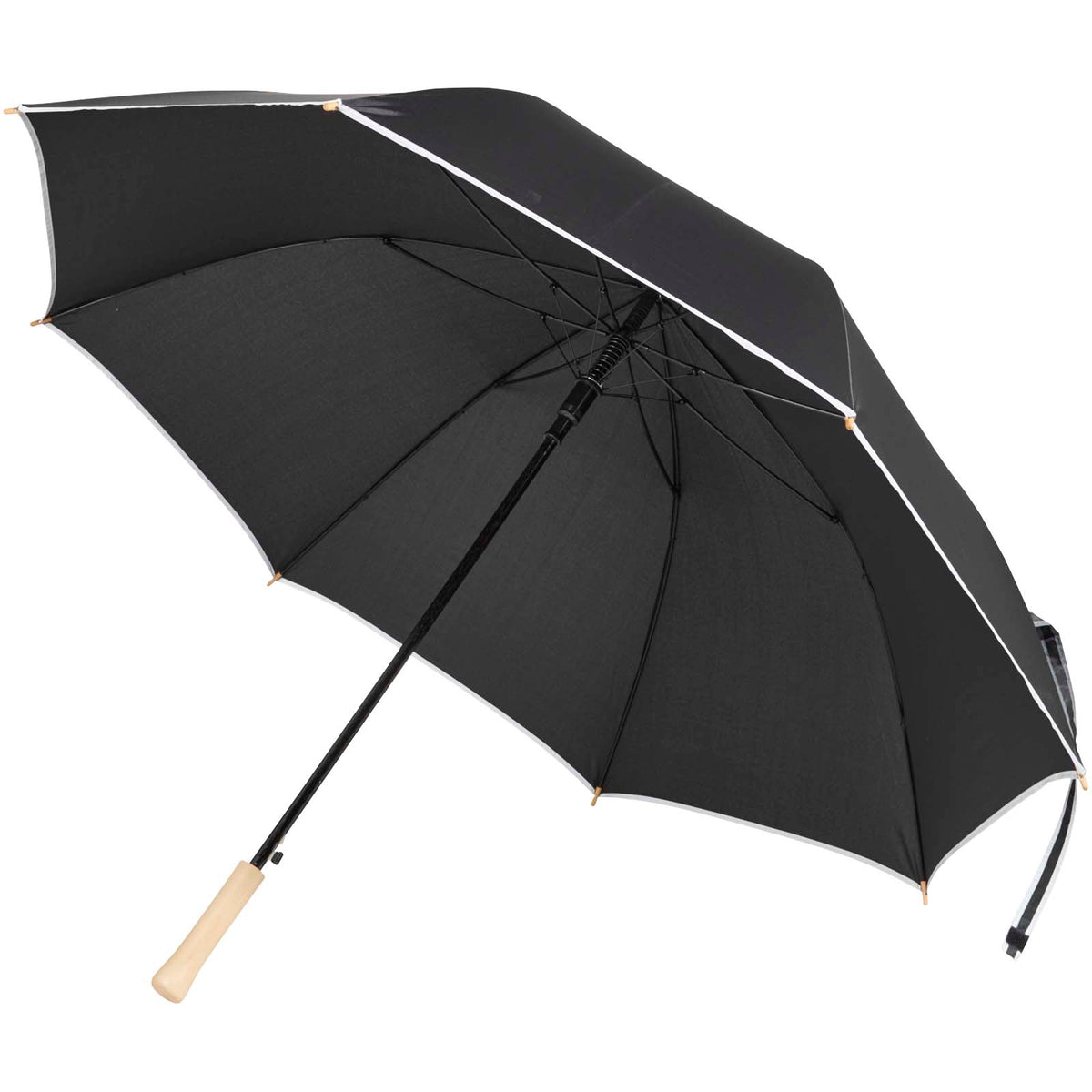 Branded Reflective Windproof RPET Umbrella 30 Inch Norman Black reflective canopy edging detail