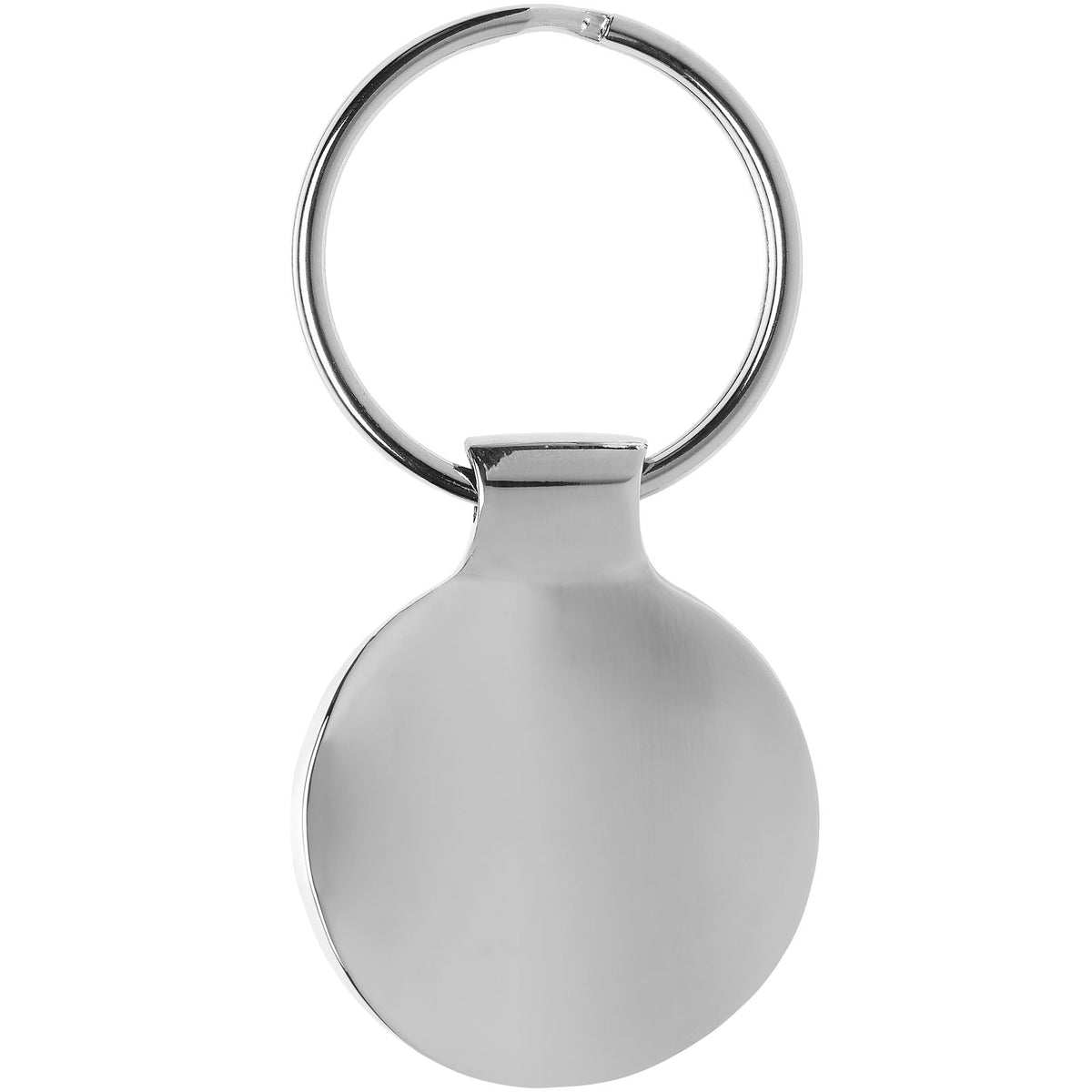 Branded Round Polished Metal Keyring – Orlene in Silver – supplier reverse view