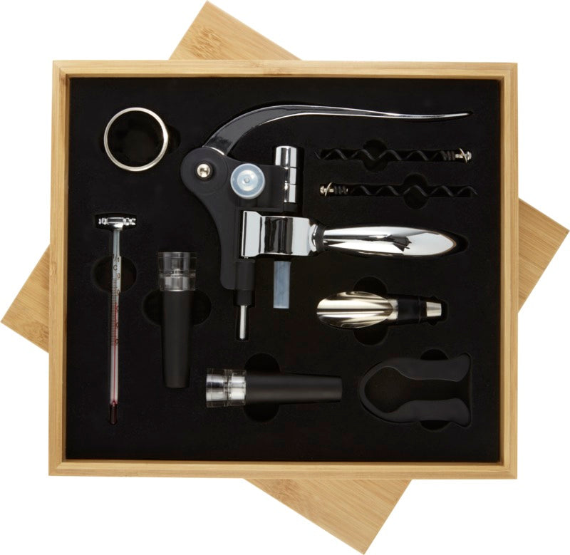 9 Piece Wine Set Stainless Steel with Bamboo Box
