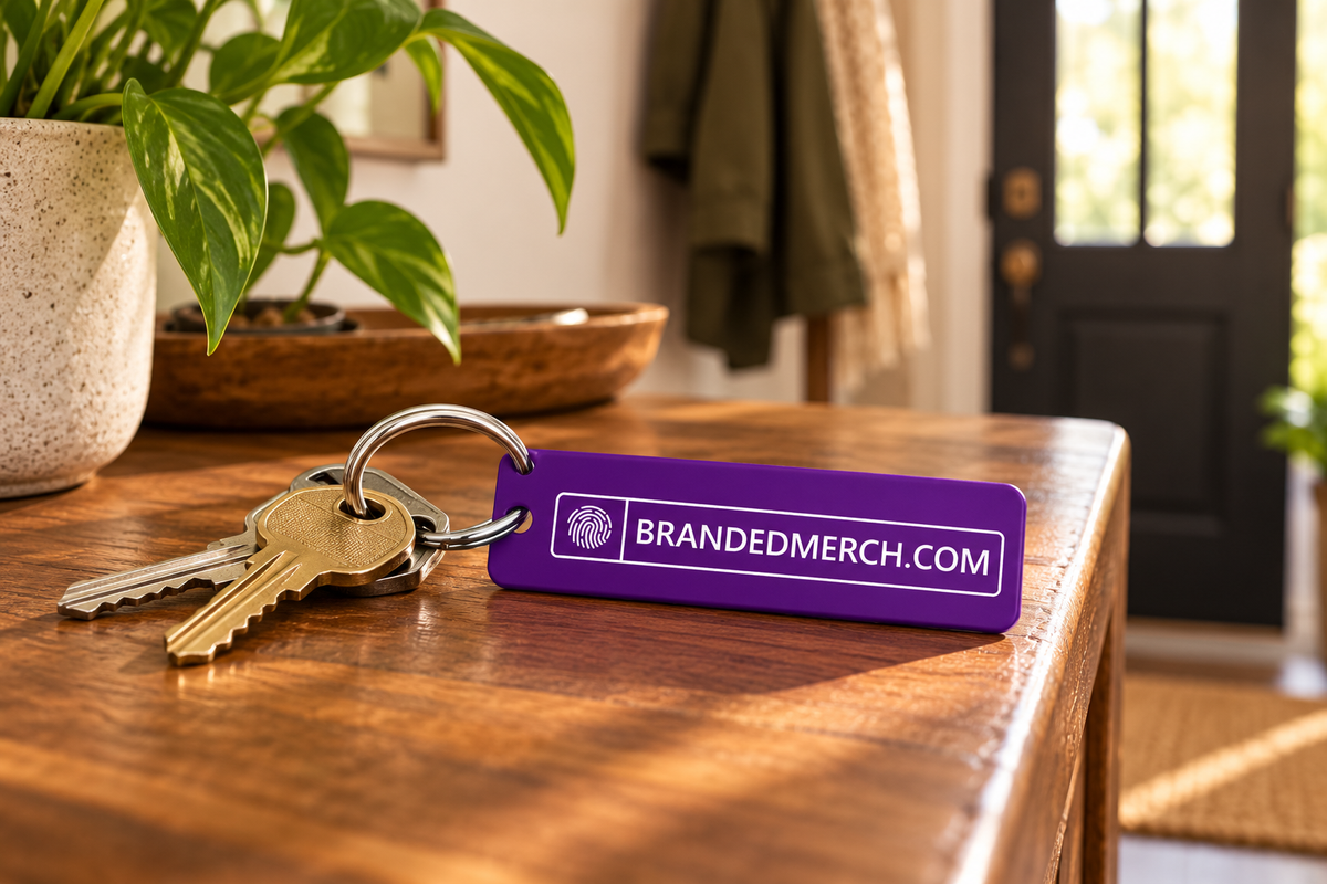 Branded Keyrings with BRANDEDMERCH.COM branding