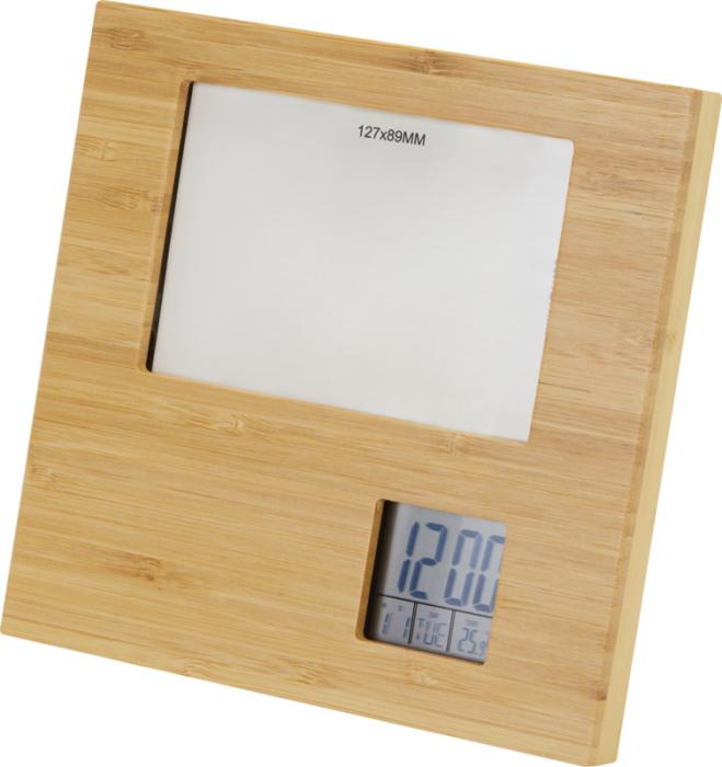 Branded Bamboo Photo Frame With Weather Station