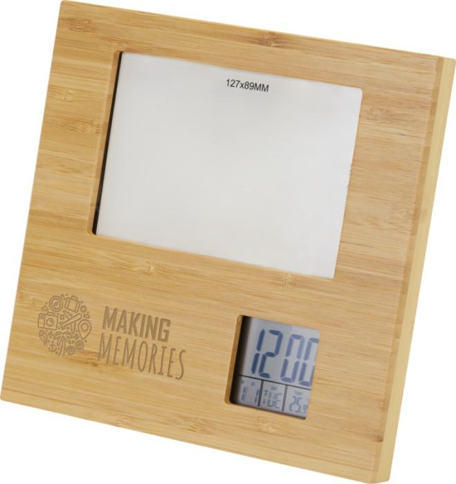 Branded Bamboo Photo Frame With Weather Station