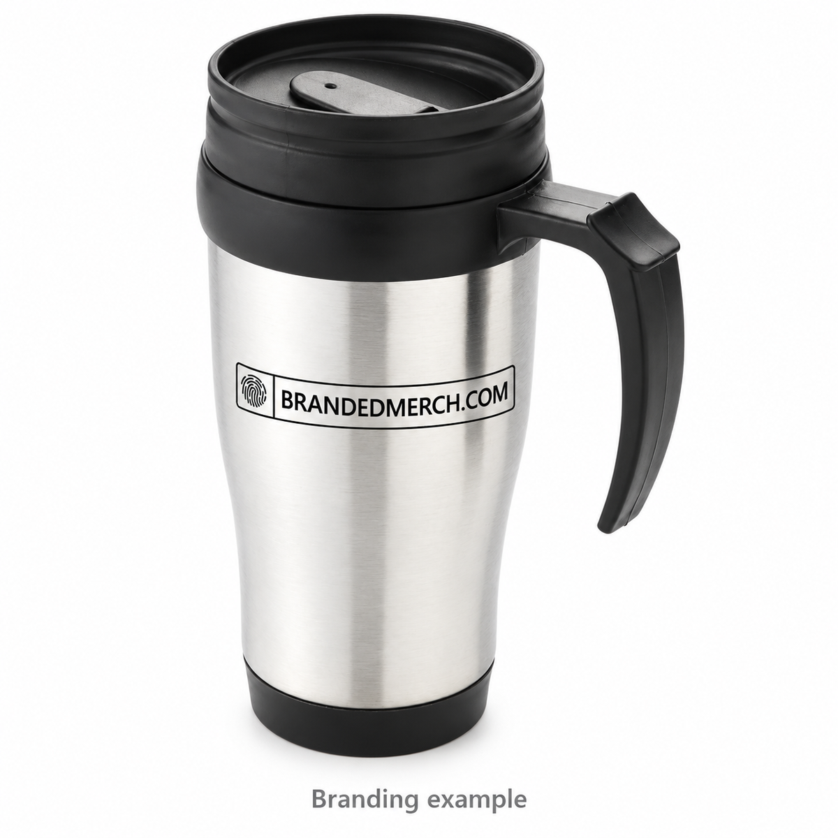 Branded Insulated Travel Mug 400ml with BrandedMerch logo — branding example