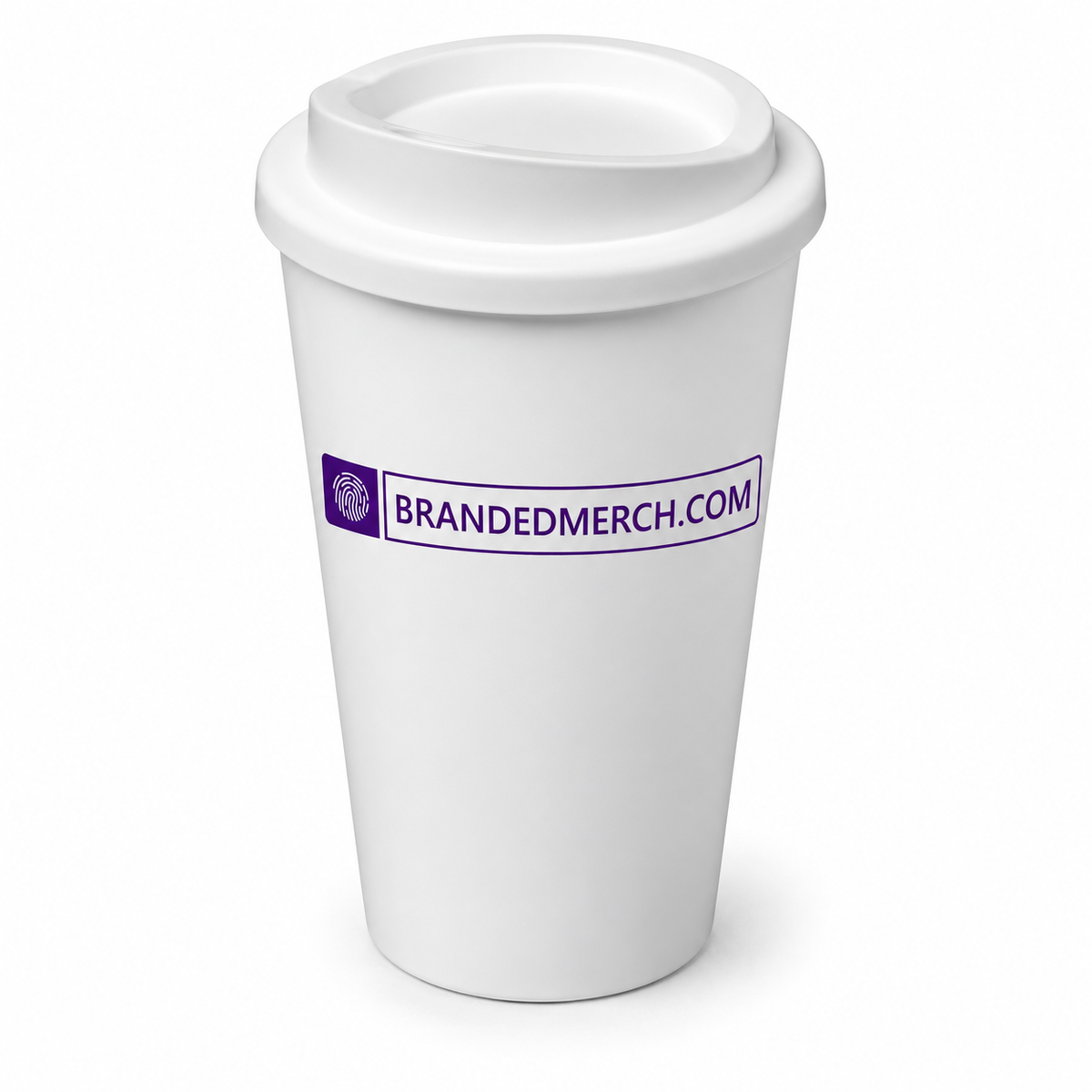 Branded americano with BrandedMerch logo. Branding example.