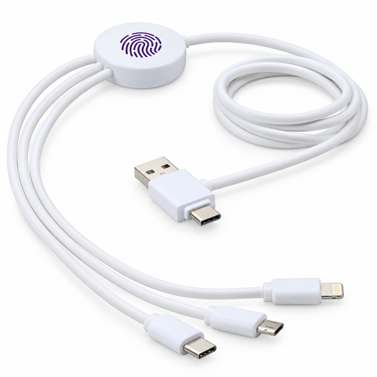 Branded cable with BrandedMerch logo. Branding example.