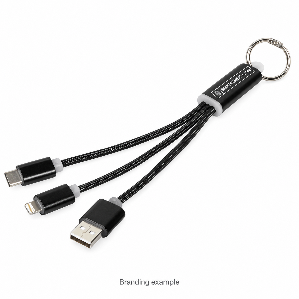 Branded 3-in-1 Charging Cable with Keyring with BrandedMerch logo – branding example
