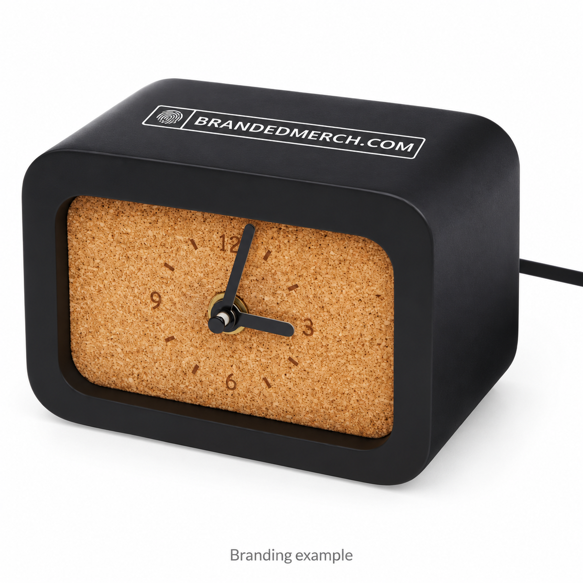 Branded Limestone Wireless Charging Desk Clock 10W with BrandedMerch logo – branding example