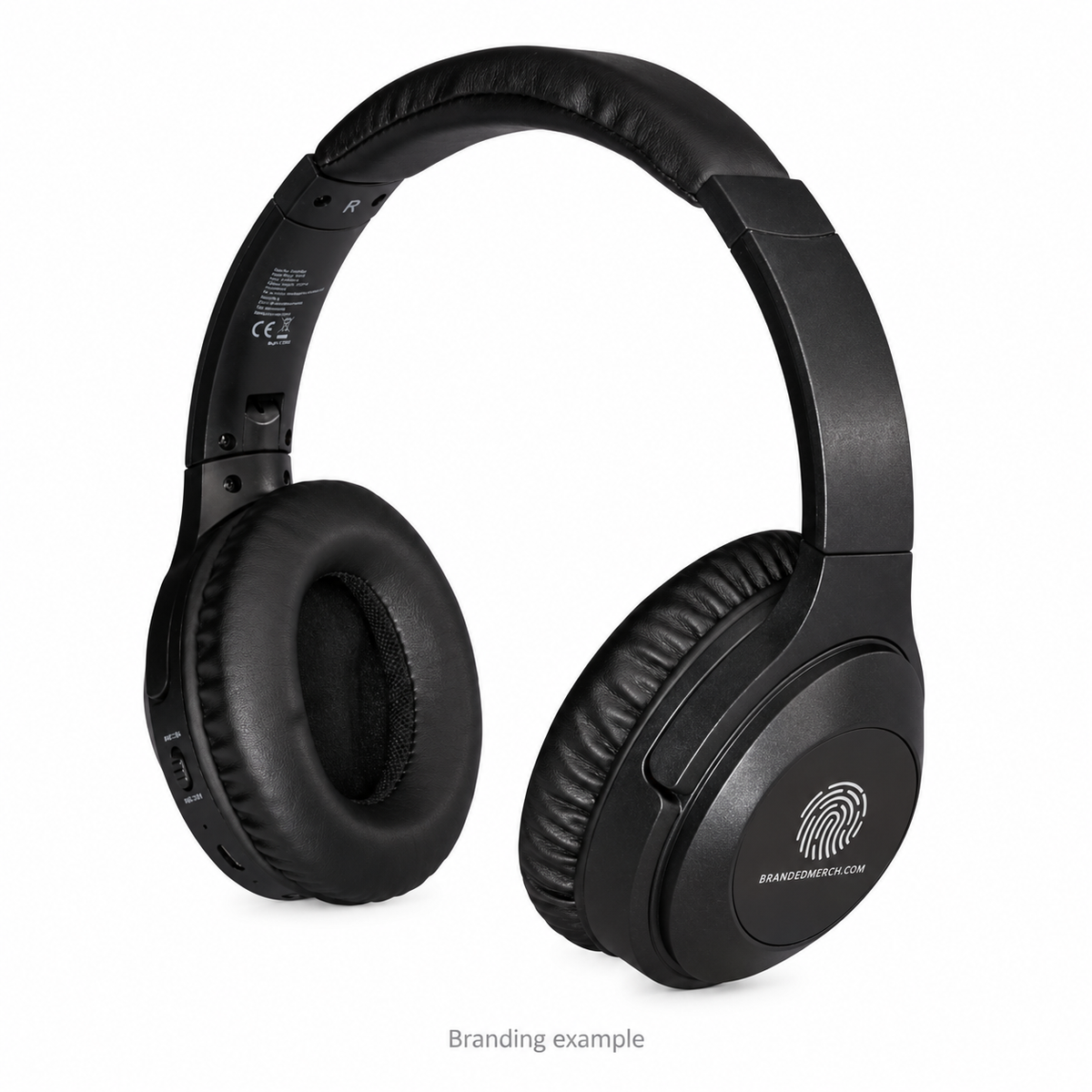 Branded Active Noise Cancelling Wireless Headphones with BrandedMerch logo – branding example