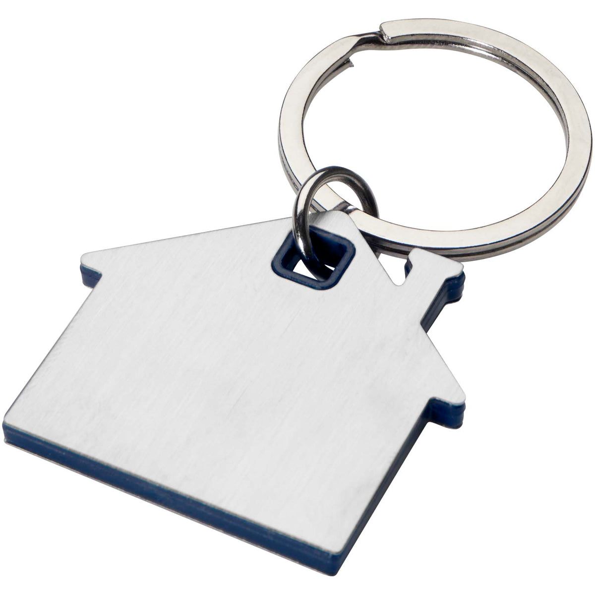 Branded House Shaped Metal Keyring – Nook in Blue – supplier colour view