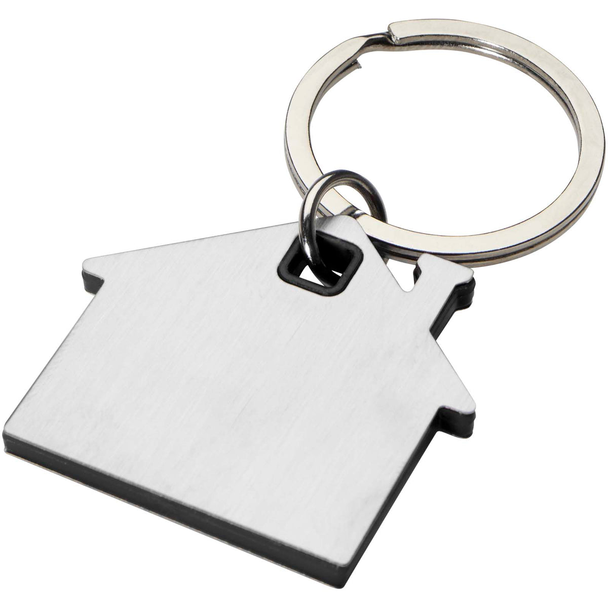 Branded House Shaped Metal Keyring – Nook in Black – supplier colour view