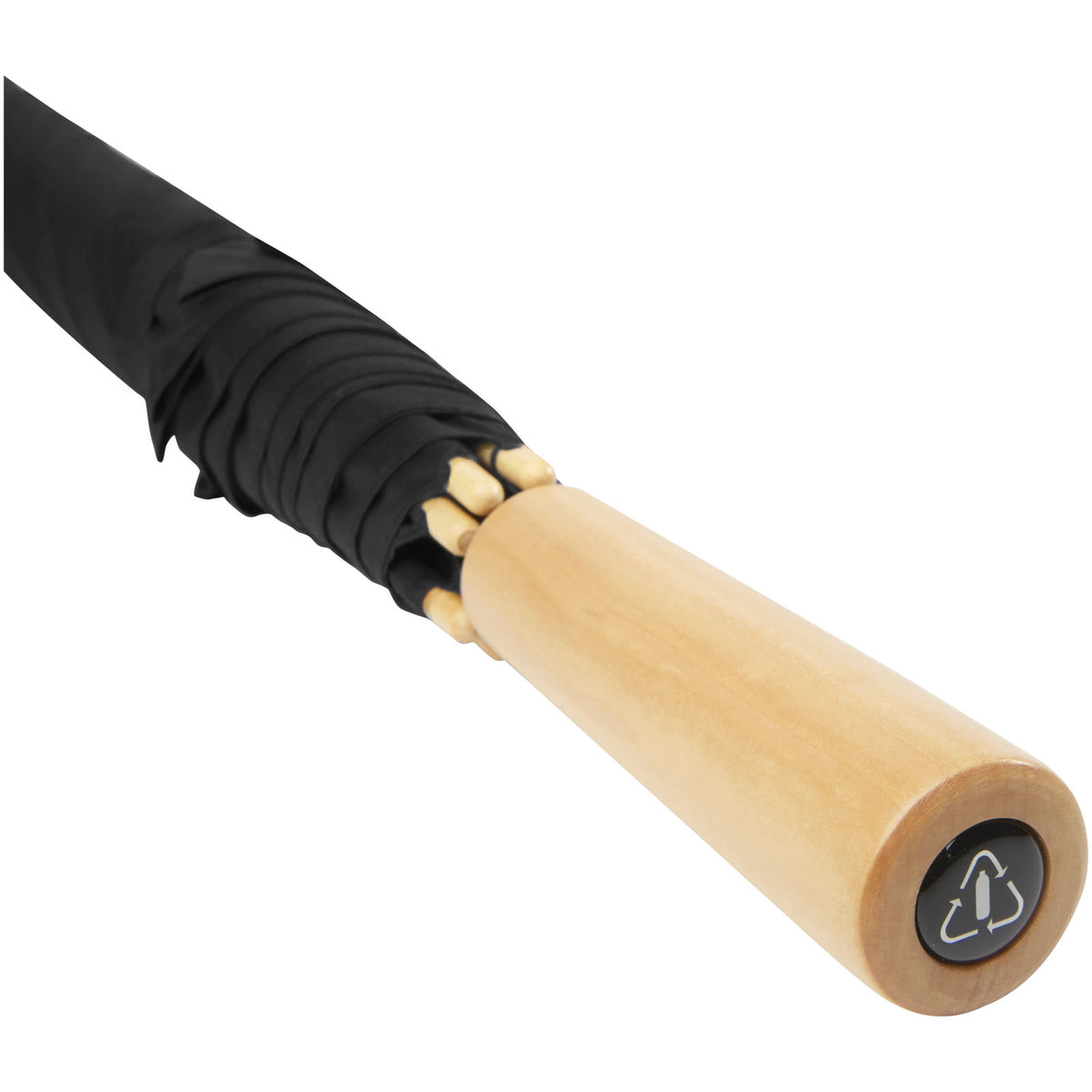 Branded Windproof RPET Golf Umbrella 30 Inch Romee wooden handle detail