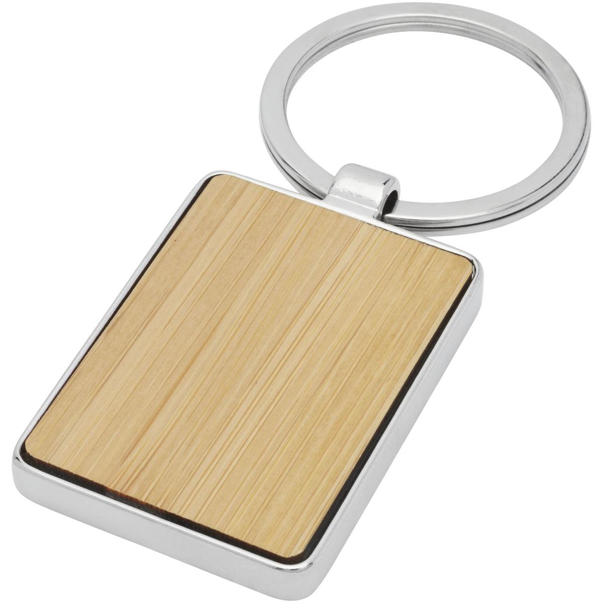 Branded Bamboo Keyring with Metal Frame – Neta in Natural – supplier colour view