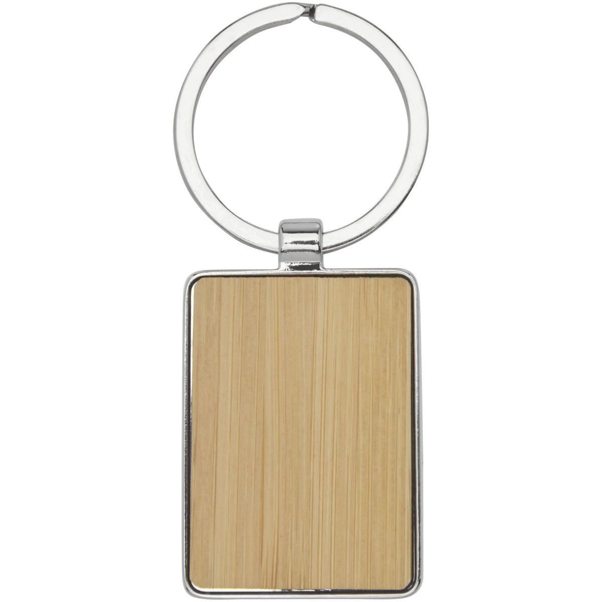 Branded Bamboo Keyring with Metal Frame – Neta in Natural – supplier front view