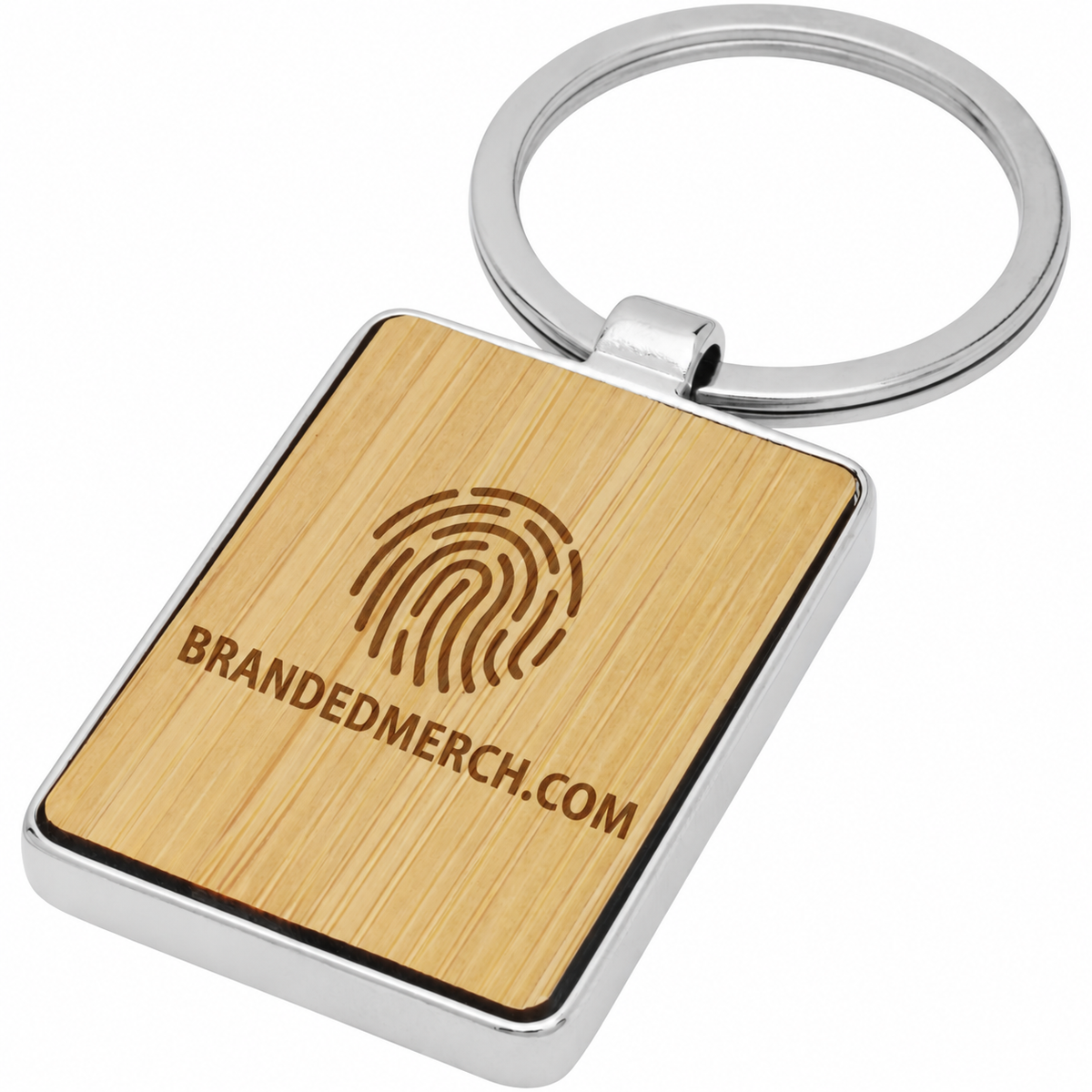 Branded Bamboo Keyring with Metal Frame - Neta with BrandedMerch example logo