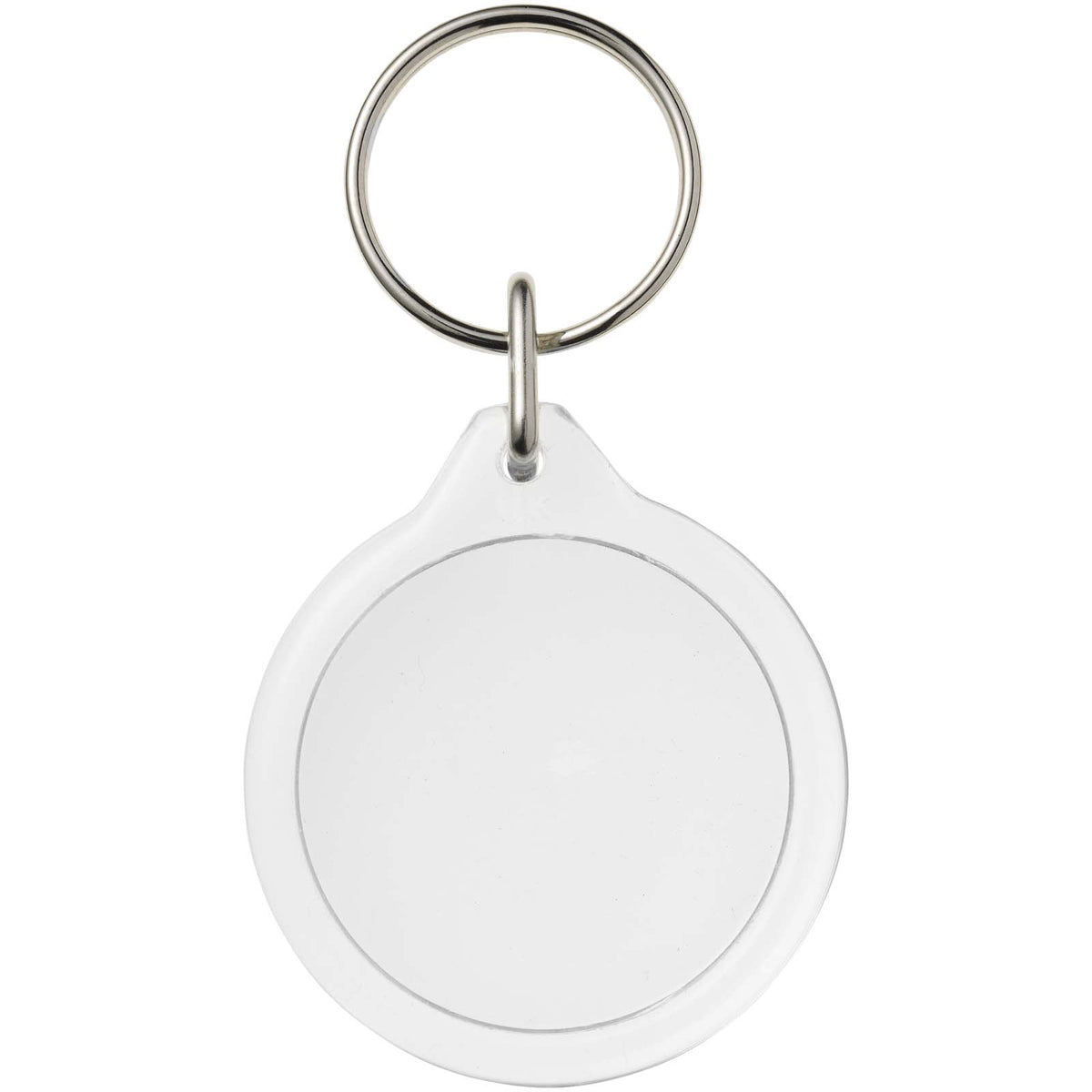 Branded Clear Round Keyring with Printed Insert – Orb in Transparent clear – supplier front view