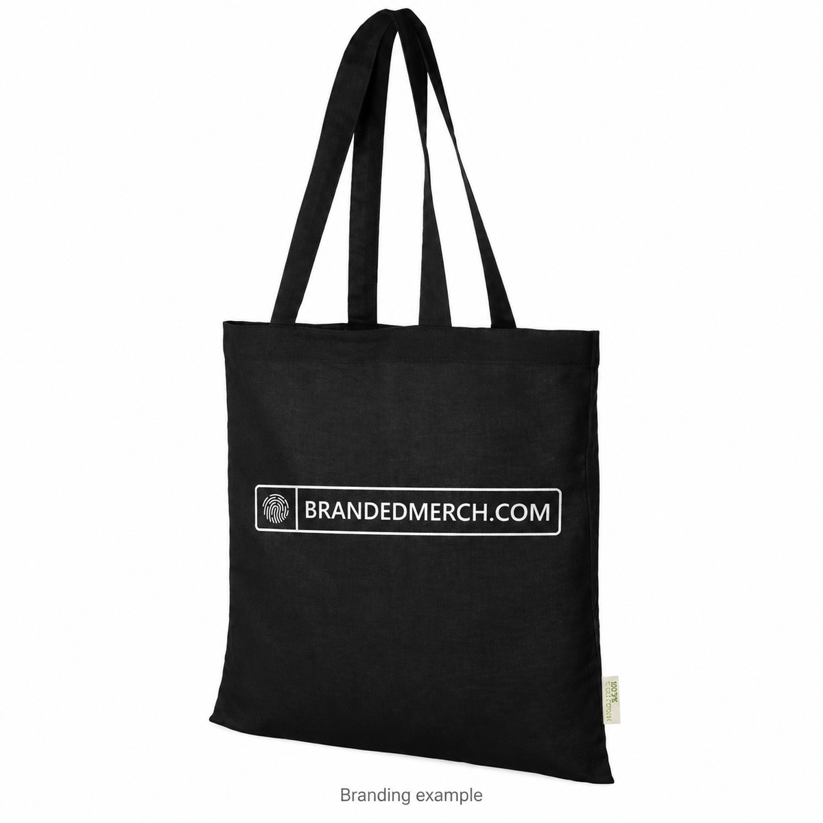 Branded Organic Cotton Tote Bag 140gsm with BrandedMerch logo — branding example