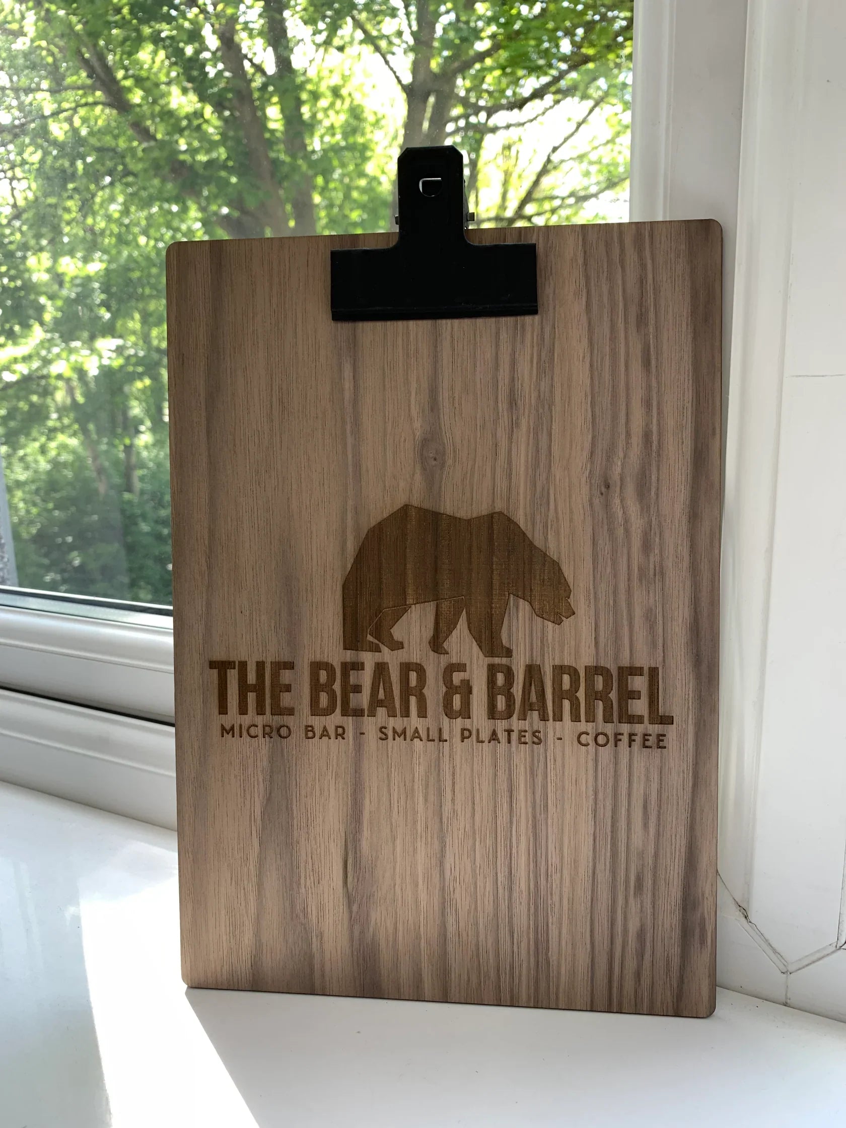 Branded Wooden Clipboard With Black Removable Clip (Sanded, Oiled and Waxed)