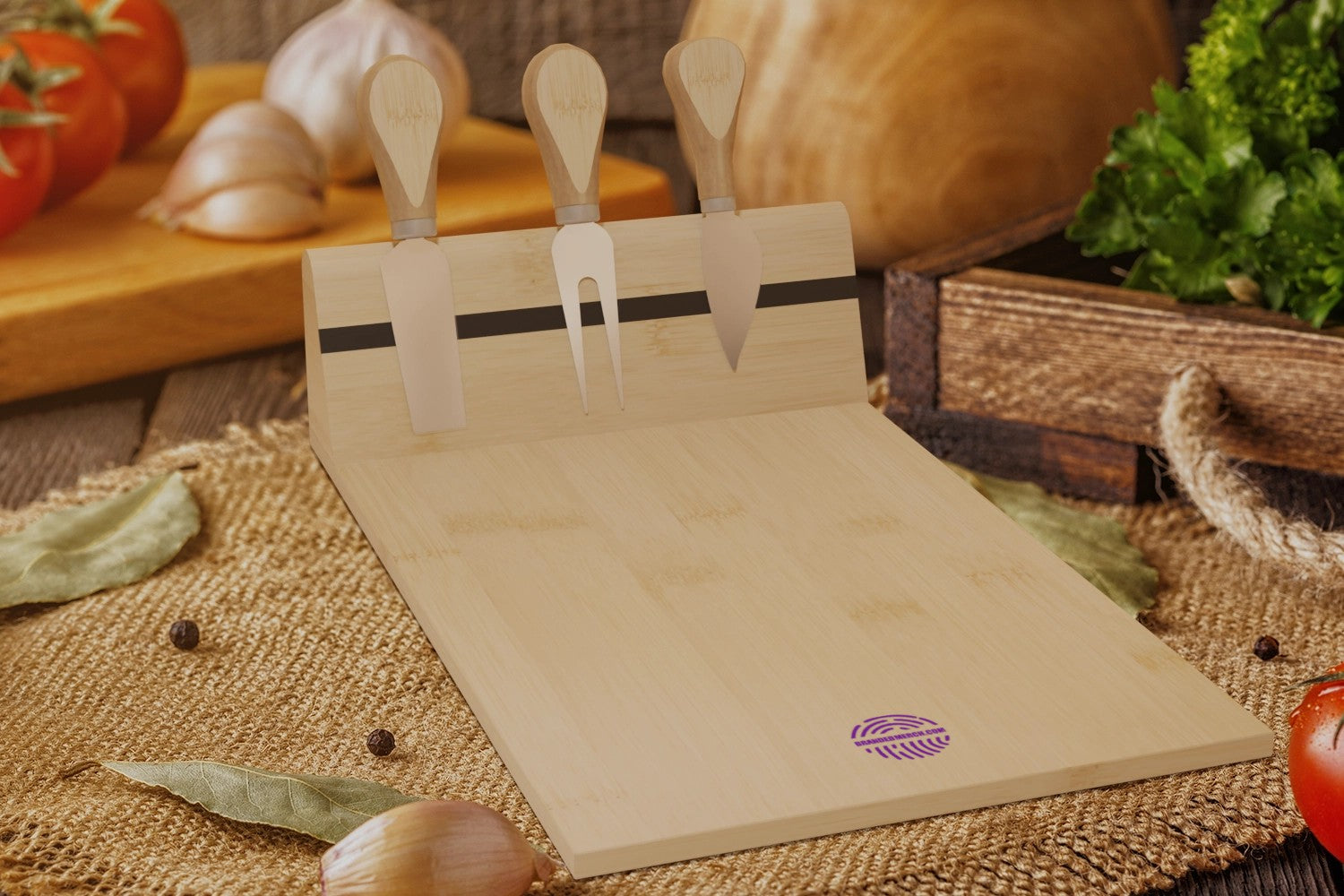 Bamboo Magnetic Branded Cheese Board And Tools