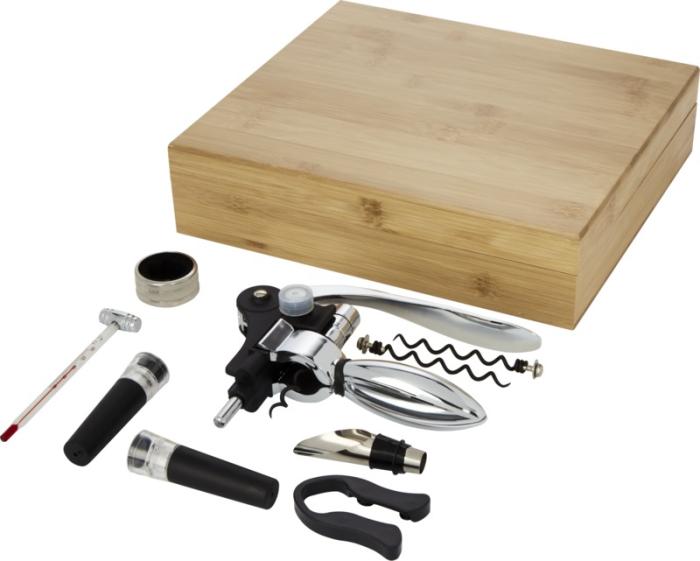 9 Piece Wine Set Stainless Steel with Bamboo Box