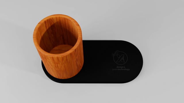 Light Up Logo Wireless Charging Pad And Bamboo Pencil Holder Wood